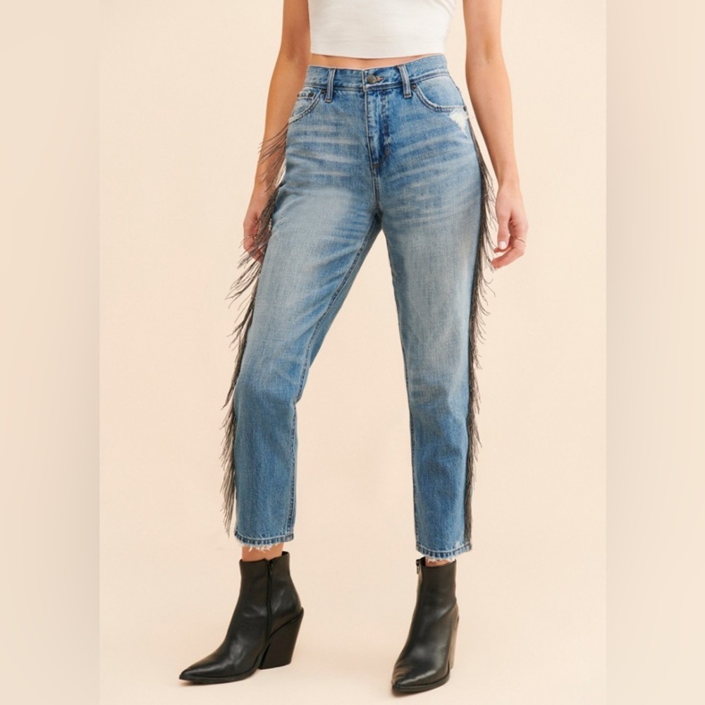 Anthropologie Blue Revival Denim Jeans Crystal Embellishments sz 32